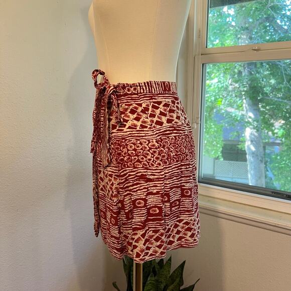 Vintage 90s Red & White Boho Indie Wrap Style Beach Summer Mini Skirt Size Small - Picture 5 of 10